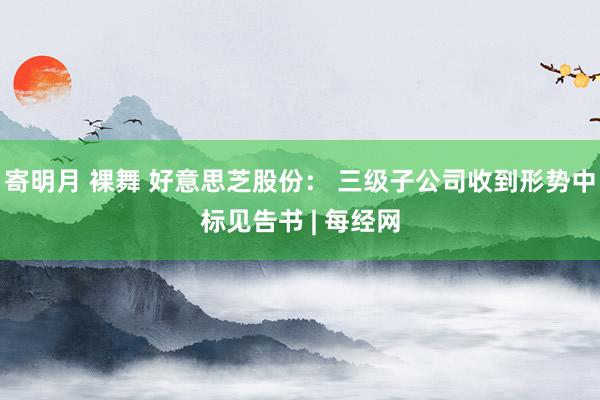 寄明月 裸舞 好意思芝股份： 三级子公司收到形势中标见告书 | 每经网