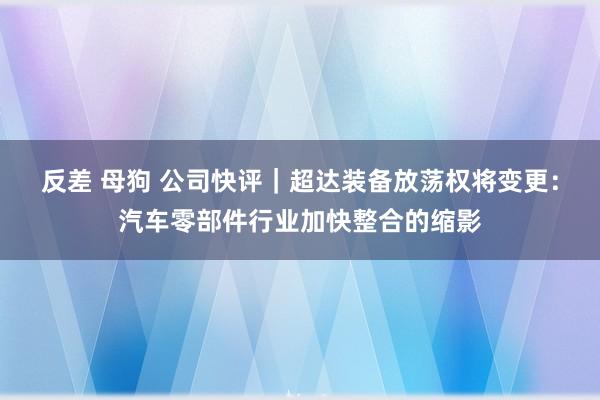 反差 母狗 公司快评｜超达装备放荡权将变更：汽车零部件行业加快整合的缩影